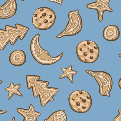 alphabet holidays ginger cookie isolated. Merry Christmas and Happy New Year figures cover by icing-sugar. Vector illustration