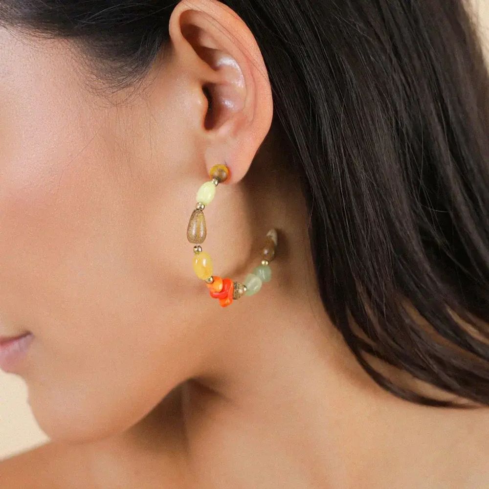 Серьги Nature Bijoux, Tivoli, с яшмой, говлитом, жадеитом и жемчугом, NB25.2-12-90223 (оранжевый)
