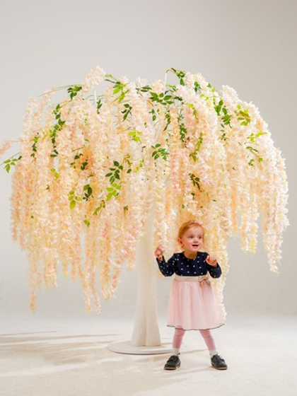 Искусственное дерево "Вистерия Кремово-Персиковая Luxe " на белом стволе 1,8м