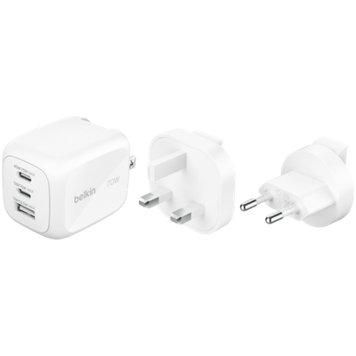 BELKIN 70w 2C1A Wall Charger with interchangable plug tips UK, EU, US