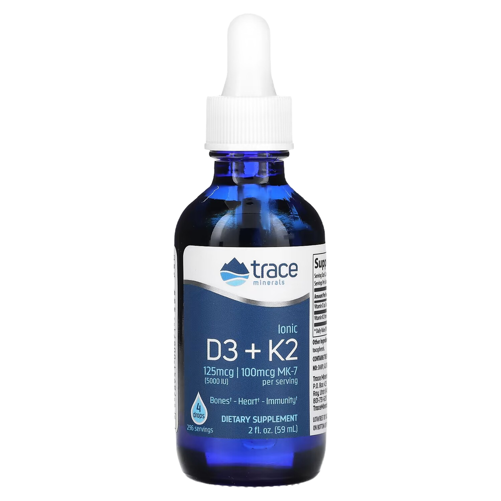 Trace Minerals Liquid Ionic D3 + K2 100mcg 59ml, Витамины Д3 и К2