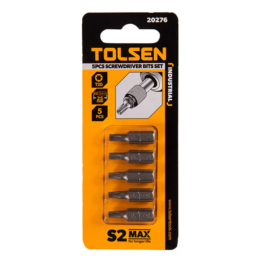 TOLSEN (TT20276) Набор вставок (бит) торцевых 1/4", Torx, T20, 25 мм, 5 предметов