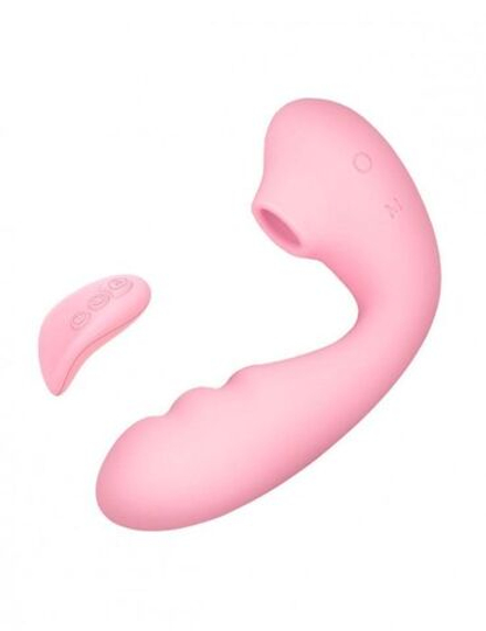 Розовый вибратор Tara с вакуумной стимуляцией и пультом ДУ