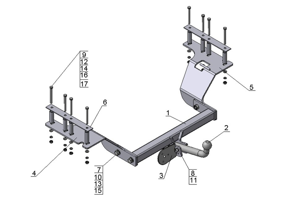 Фаркоп для Honda CR-V 2002-2007 Тип шара: A. Нагрузки: 1500/75 кг, HN 02