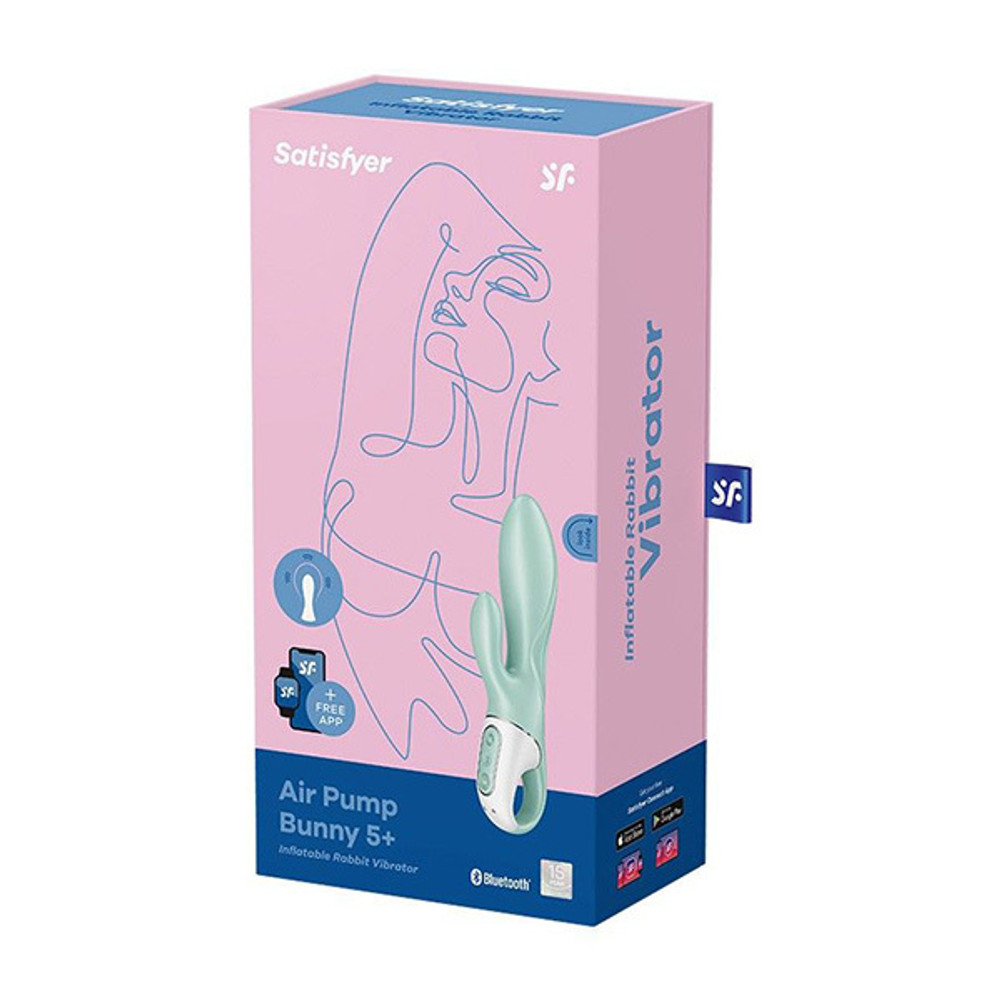 Зеленый вибратор-кролик 20,4см с функцией расширения Satisfyer Air Pump Bunny 5+ J2018-257