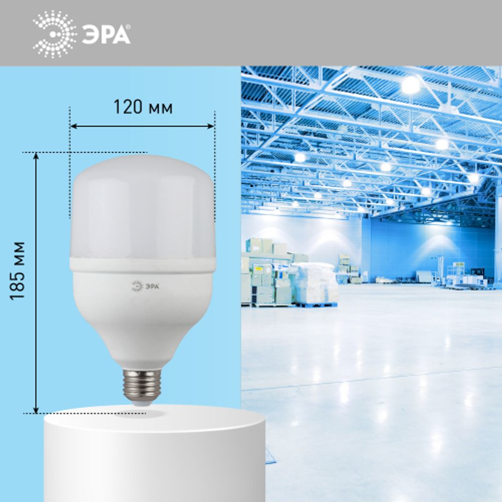 Лампа светодиодная POWER ЭРА STD LED T120-40W-6500-E27 40Вт колокол холодный дневной свет Е27