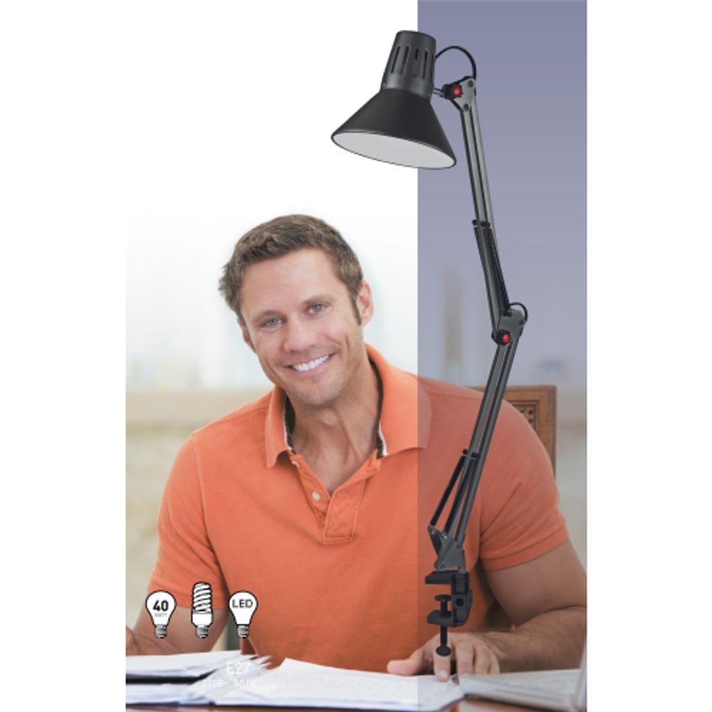 Настольный светильник ЭРА N-121-E27-40W-W на струбцине белый | Настольные светильники под лампу