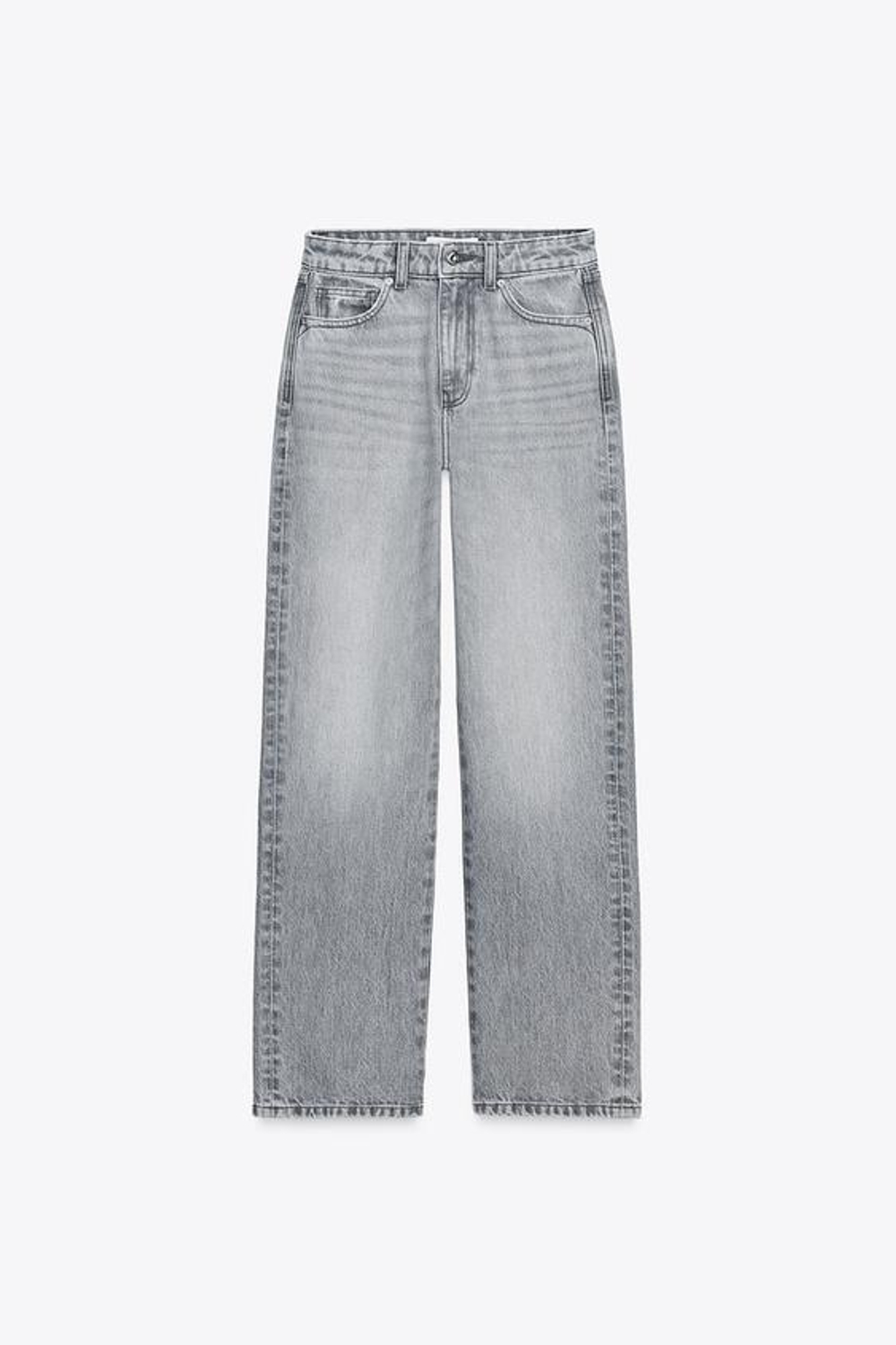 ZARA ДЖИНСЫ Z.03 REGULAR FIT С ВЫСОКОЙ ПОСАДКОЙ И УДЛИНЕННЫМИ БРЮЧИНАМИ, СВЕТЛО-СЕРЫЙ