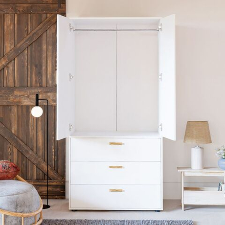 Dipriz Шкаф для одежды Моби, 2 двери 3 ящика, 90х58х187 см, с ручками из массива дуба