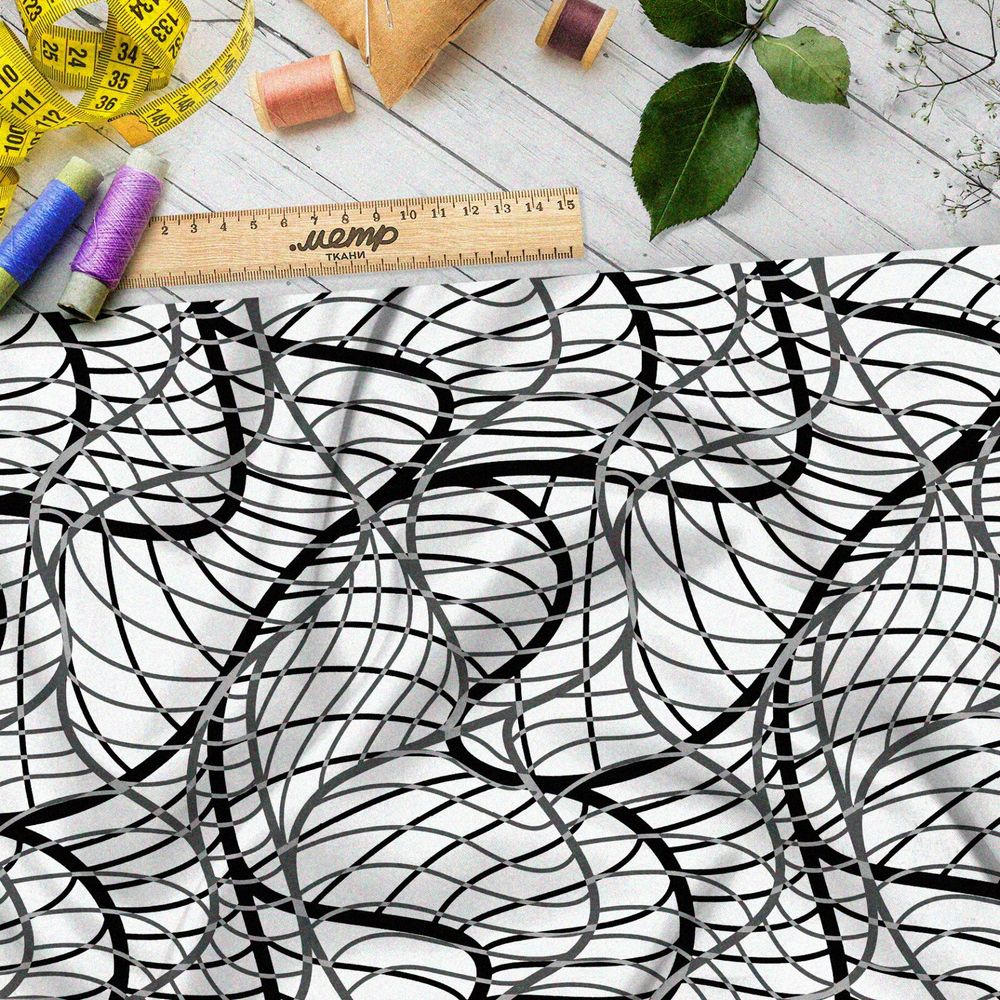 Ткань футер 2-х нитка потёкшая чешуя змеи на белом фоне