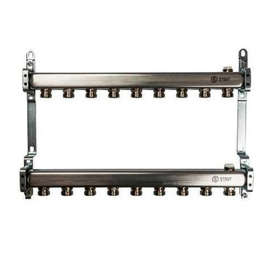 Коллекторная группа нерегулируемая STOUT SMS0923 - 1" на 9 контуров 3/4"EK (нерж.сталь)
