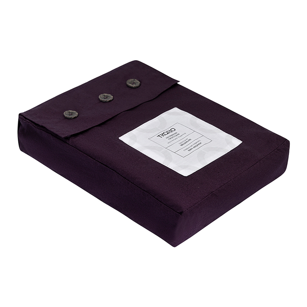 Простыня на резинке из стираного перкаля сливового цвета из коллекции essential, 180х200х30 см