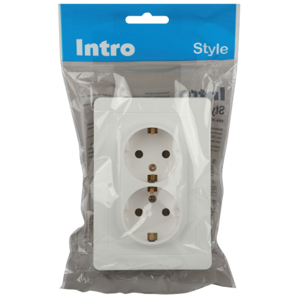 Розетка Intro Style 7-205-01 двойная с заземлением 2X2P+E Schuko, 16А-250В, IP20, СУ, белый