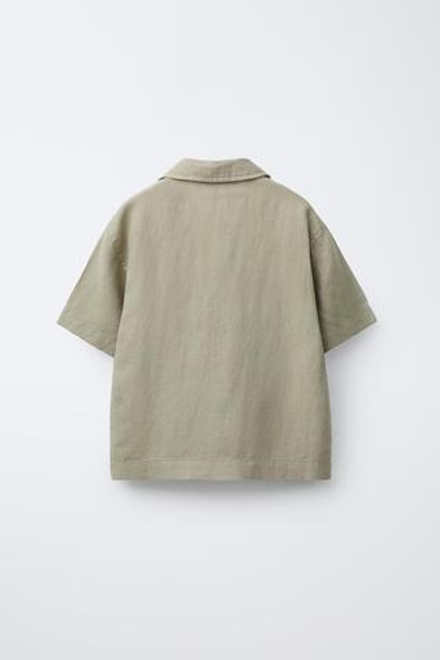 ZARA ОДНОТОННАЯ РУБАШКА ИЗ СТРУЯЩЕГОСЯ ЛЬНА, ХАКИ
