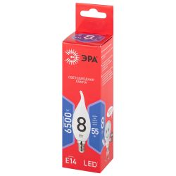 Лампа светодиодная ЭРА RED LINE LED BXS-8W-865-E14 R 8Вт свеча на ветру холодный дневной свет Е14