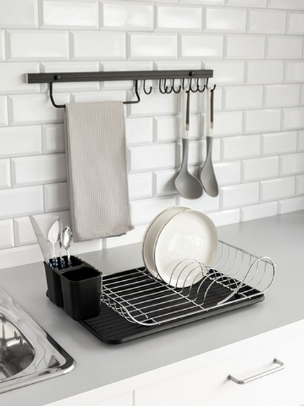 Сушилка кухонная с поддоном DeNASTIA металл, ПП, 49x32x12, черный/серебристый