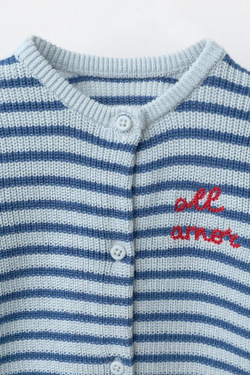 ZARA КОМБИНЕЗОН В ПОЛОСКУ С ВЫШИТОЙ НАДПИСЬЮ, ГОЛУБОЙ