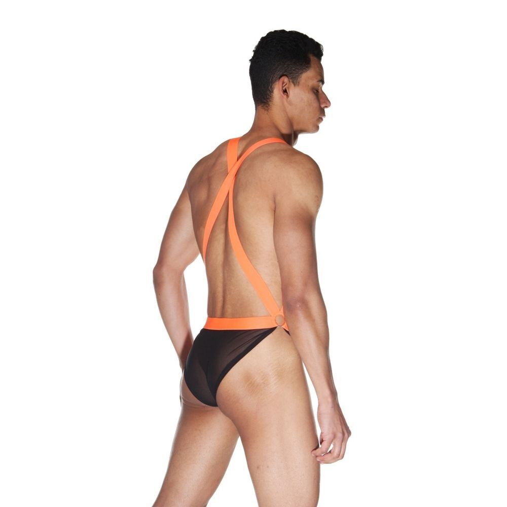 Оригинальное боди с яркими лямками (Размер: L-XL) (Цвет: черный с оранжевым)