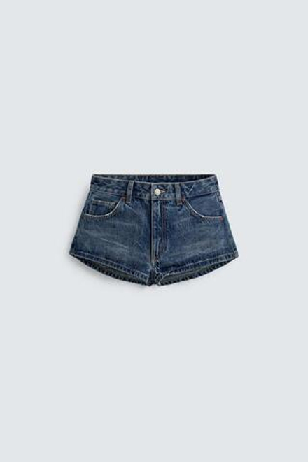 ZARA HARRY LAMBERT X DISNEY ДЖИНСОВЫЕ МИНИ-ШОРТЫ, МОРСКОЙ СИНИЙ