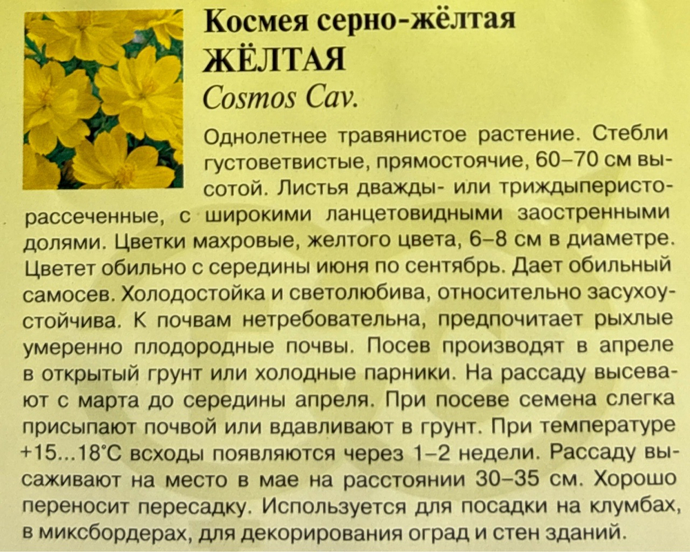 Космея Желтая 0,3 г СМЦ-971