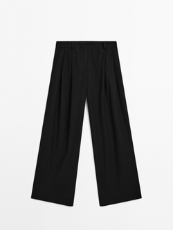 Massimo Dutti Брюки прямого кроя из смесового льна с защипами, черный