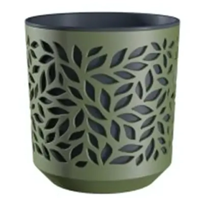 Кашпо для цветов пластиковое 2,5л d-16,2 см «Leaves» Оливка/Антрацит