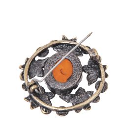AM-4071 Брошь «Цветник» (латунь, янтарь)