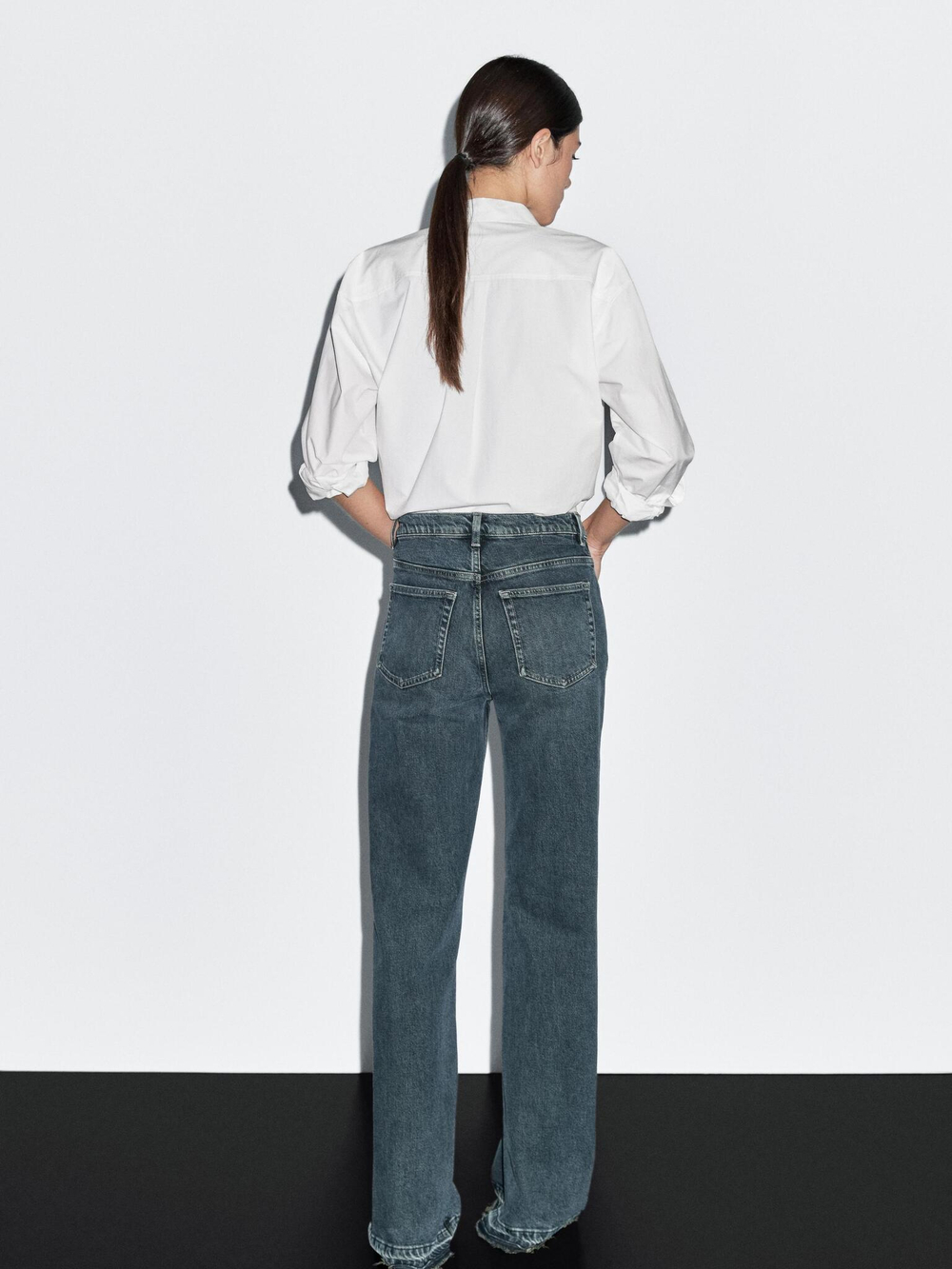 Massimo Dutti Джинсы клеш со средней посадкой, средне-синий