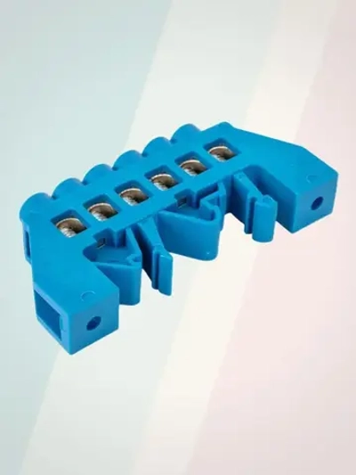 Шина нулевая/заземления 6х9 в изоляторе на дин-рейку (DIN), 6 контактов, синий, 1шт.