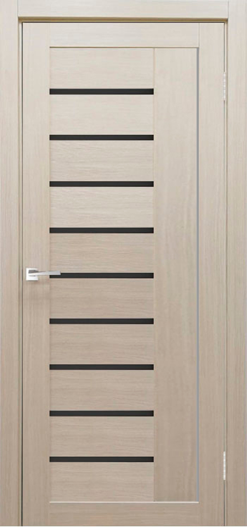 Межкомнатная дверь Y-4 / Цвет тон Кремовая лиственница / Остекление "Лакобель черное" / Двери Верда