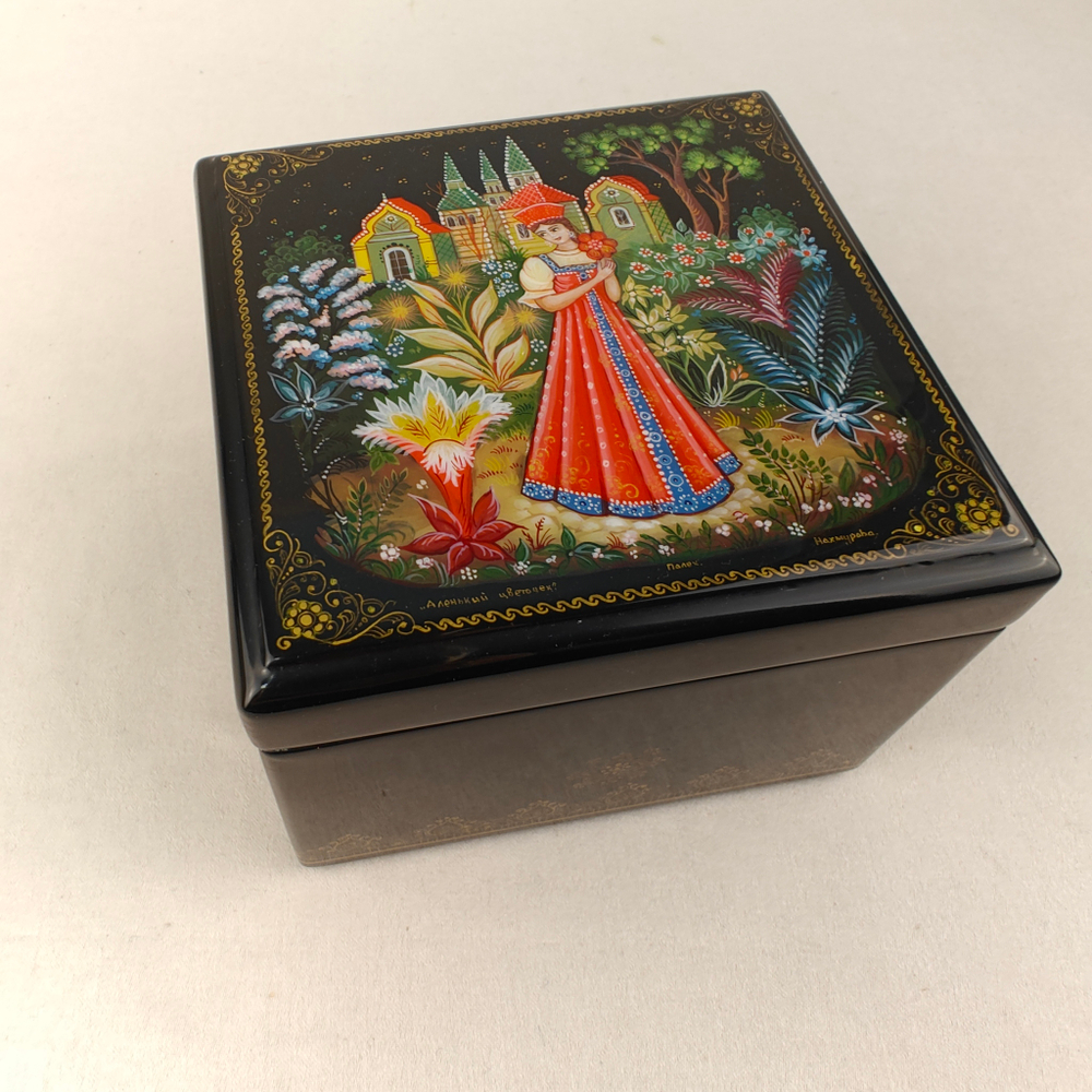 Шкатулка с росписью Палех "Аленький цветочек"