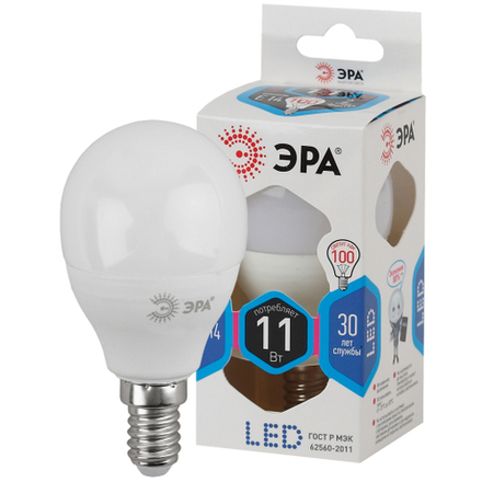 Лампочка светодиодная ЭРА STD LED P45-11W-840-E14 E14 / Е14 11Вт шар нейтральный белый свет