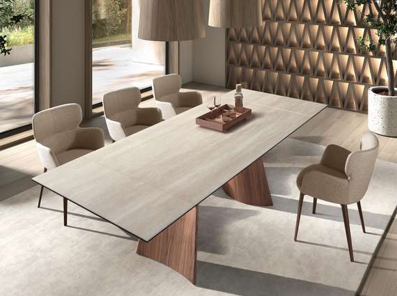 Прямоугольный обеденный стол 1164 из керамики и стали с эффектом ореха