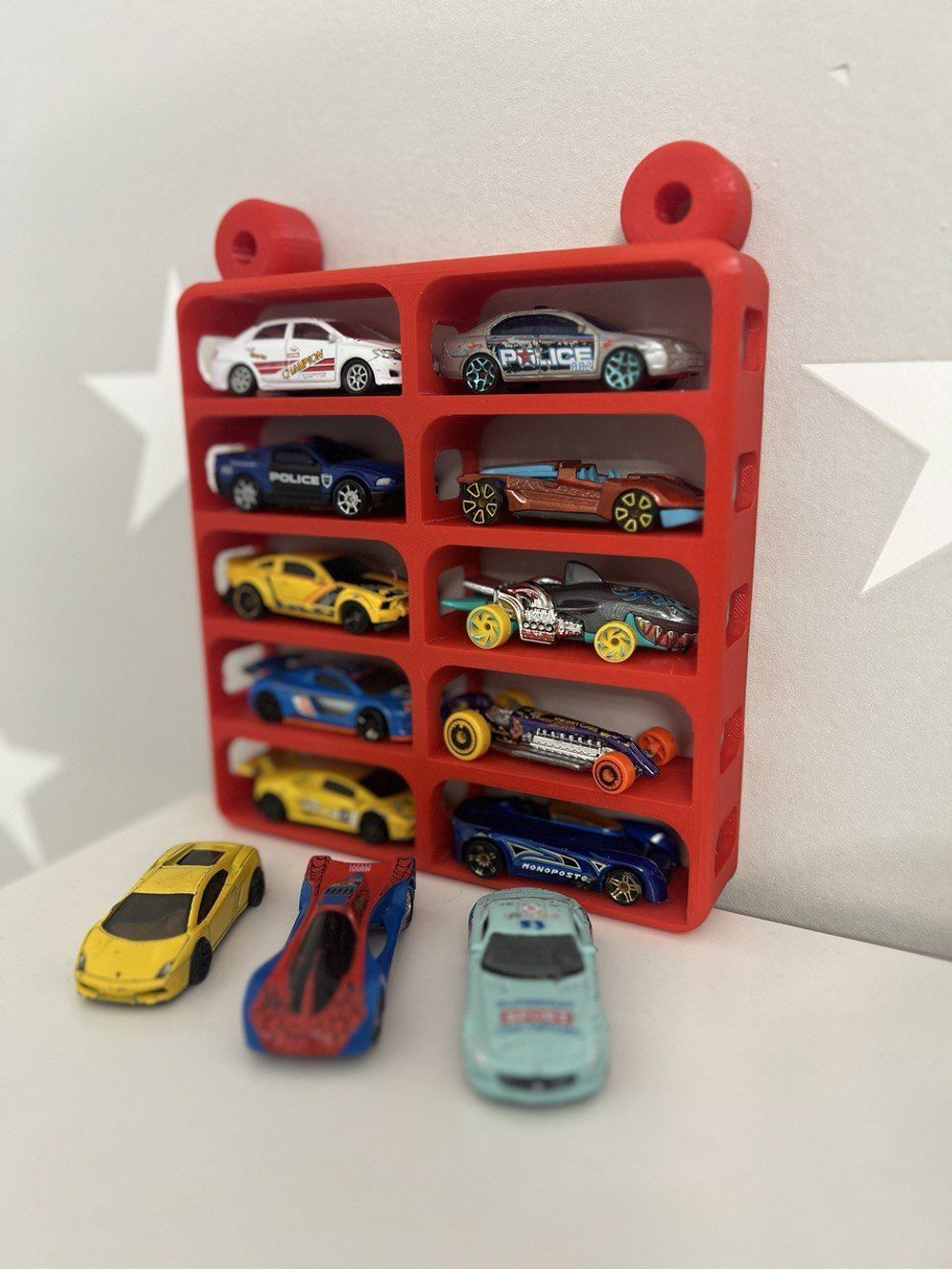 Полка для машинок Hot Wheels 10 шт, крепление на стену для hot wheels 10 шт красный