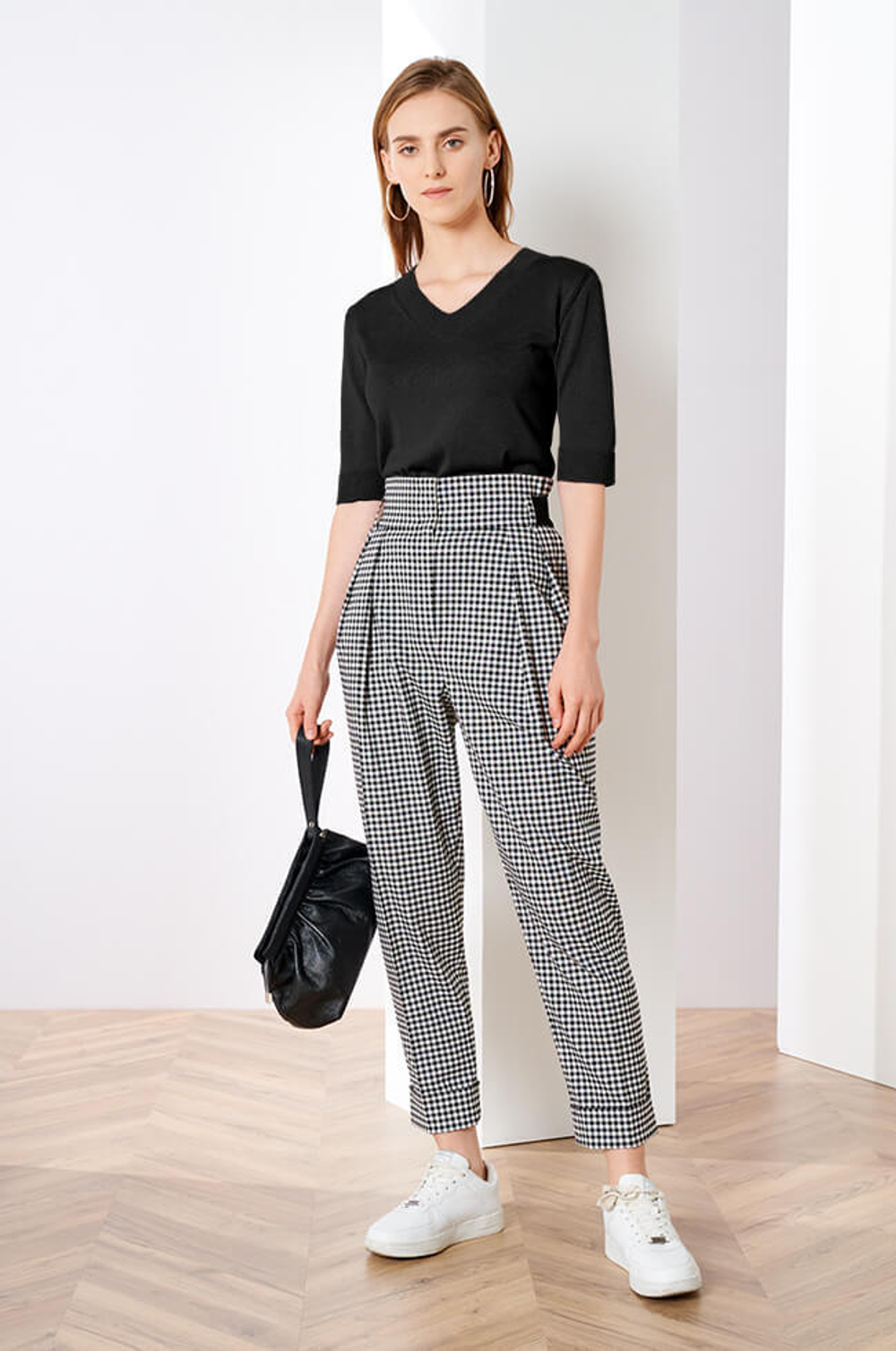 3809 Брюки женские (черно-белая клетка)