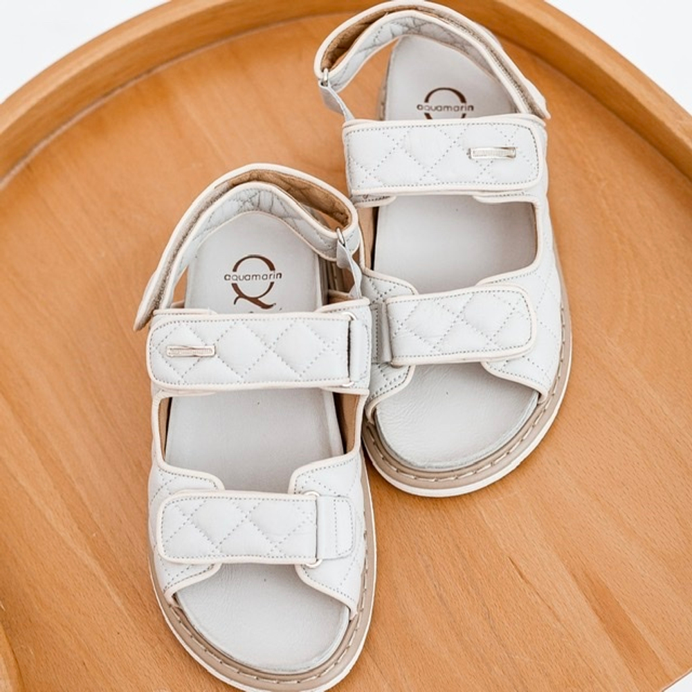 Сандалии из натуральной кожи на липучках серо-голубого оттенка