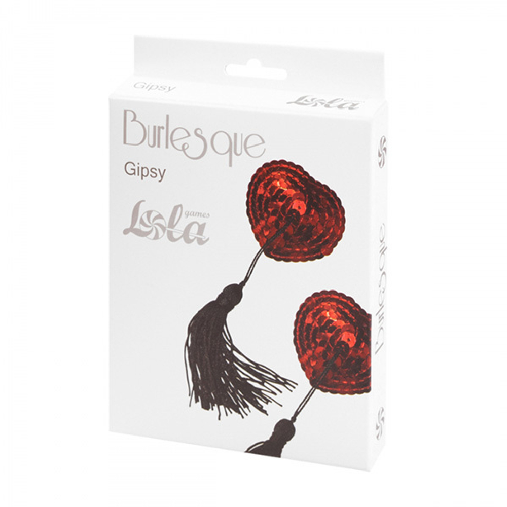 Красные пэстисы-сердечки с черными кисточками Lola Pasties Burlesque Gipsy Red 3634-04lola