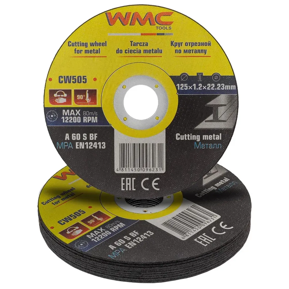 Круг отрезной абразивный 125x1.2x22.2мм ( К-т 10шт) WMC TOOLS WMC-CW505(10шт к-т)