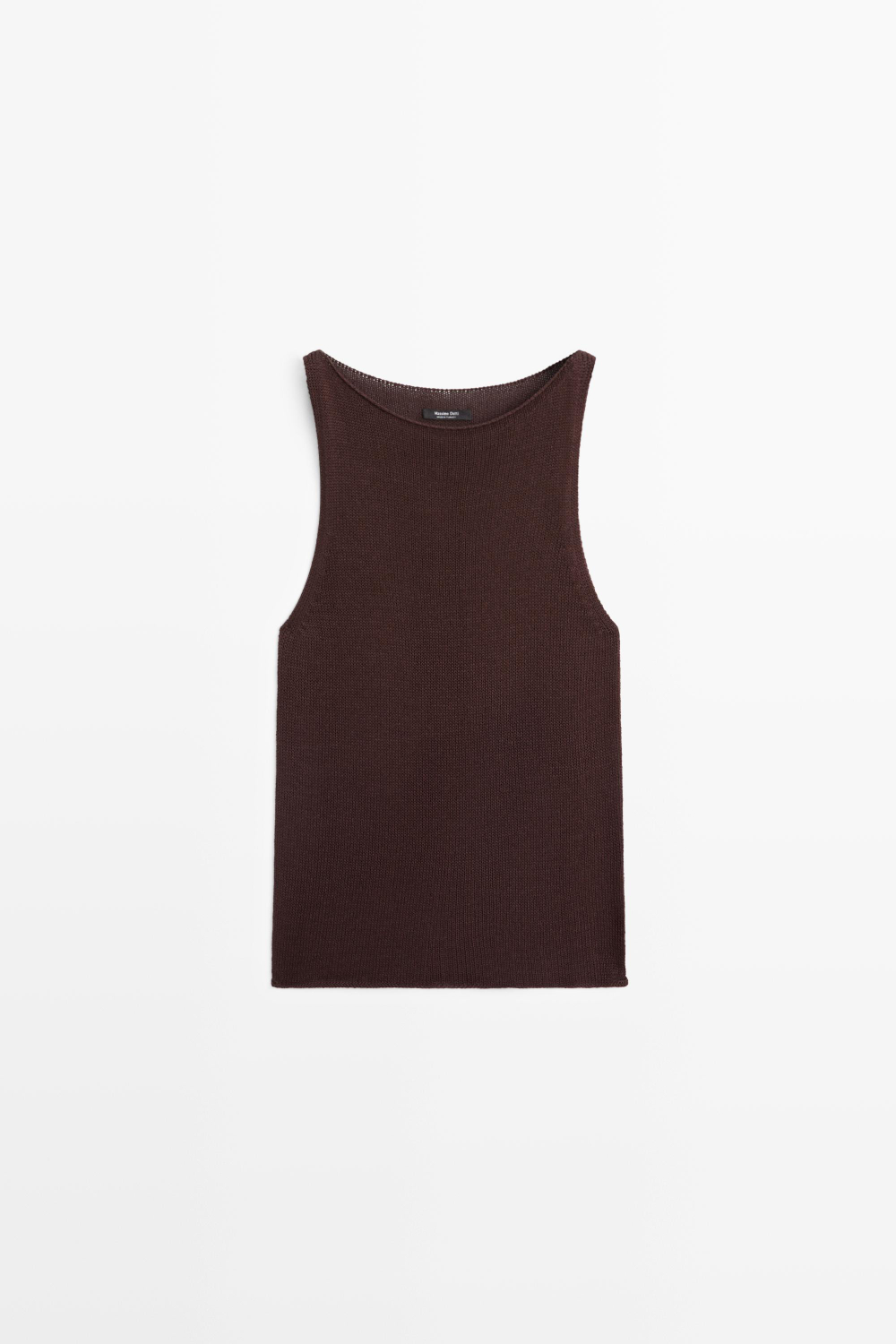 Massimo Dutti Топ из тонкого трикотажа с горловиной халтер, шоколадный