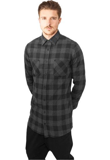 Рубашка URBAN CLASSICS Long Checked Flanell Shirt (Черный (Black/Charcoal)