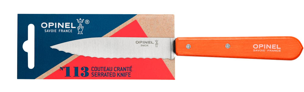 Нож столовый Opinel №113, деревянная рукоять, блистер, нержавеющая сталь, оранжевый, 001921