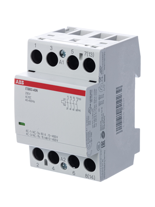 ABB Контактор ESB63-40N-06 модульный (63А АС-1, 4НО), катушка 230В AC/DC