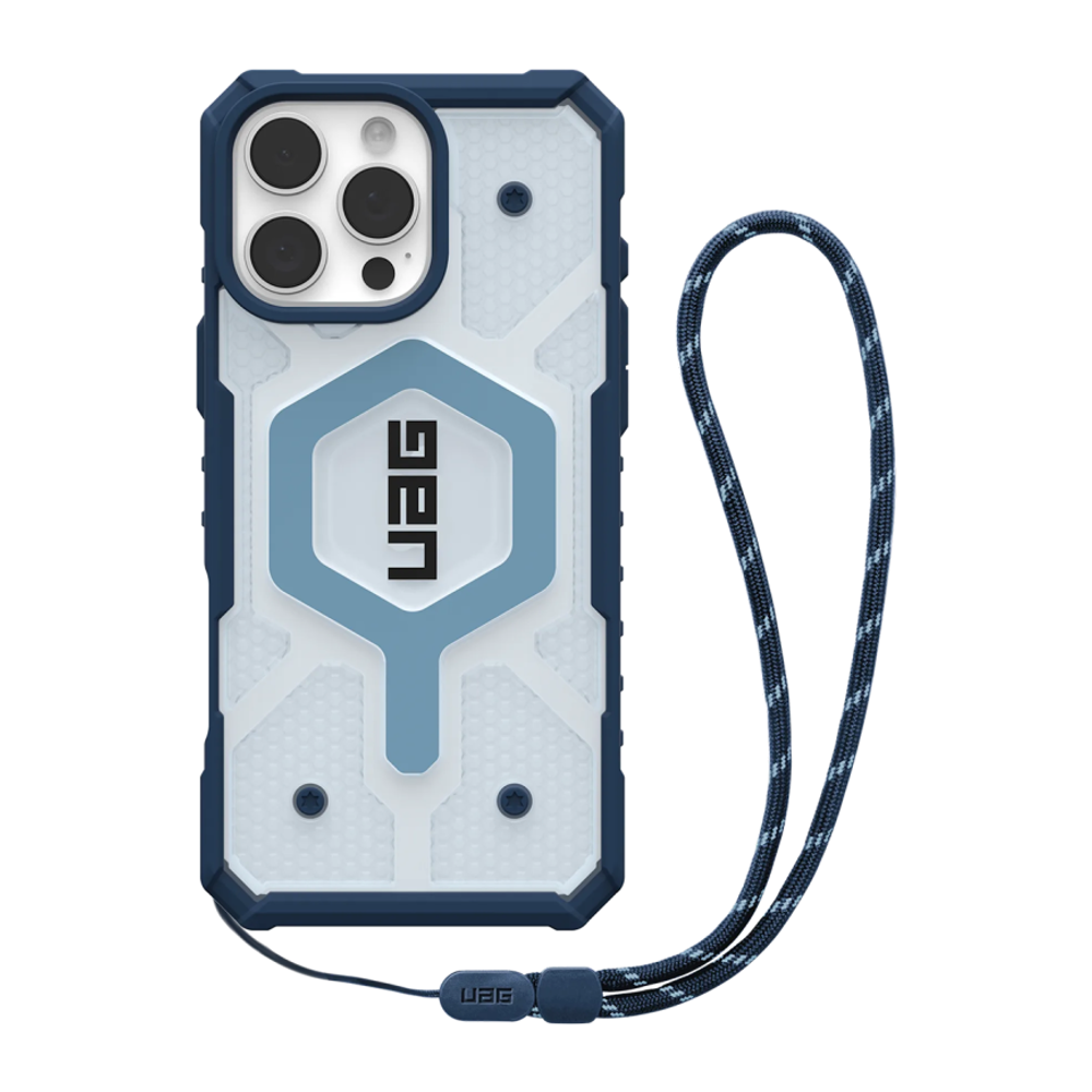 Защитный прозрачный чехол MagSafe с ремешком на запястье UAG Pathfinder Clear для iPhone 16 Pro Max Полупрозрачный композитный гибридный чехол с высоким уровнем защиты при падении, вырезом для Контроллера камеры и съёмным ремешком