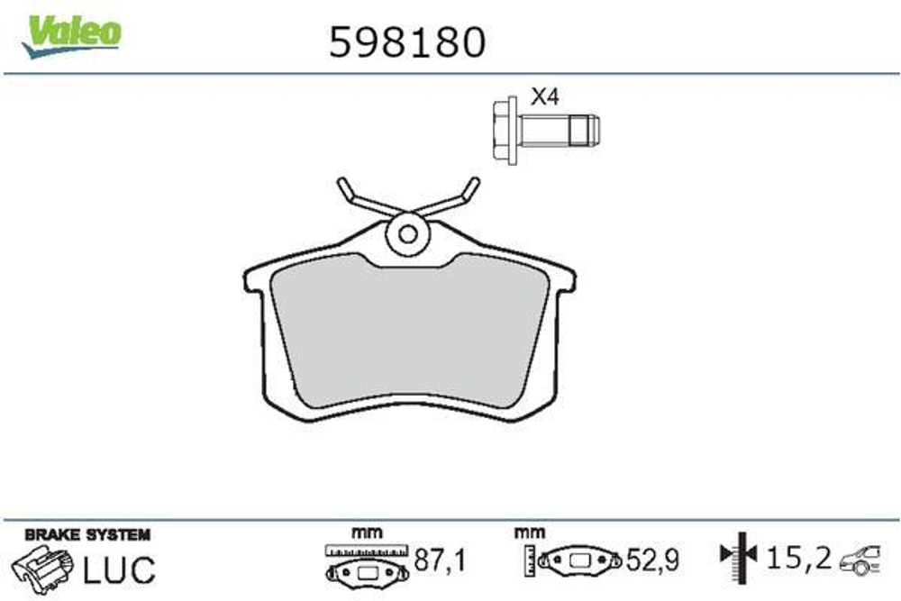 VALEO - 598180-VAL - Brake Pad Set, disc brake