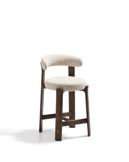 Полубарный стул Granite 65 см, бежевый шенилл, массив ясеня в цвете орех