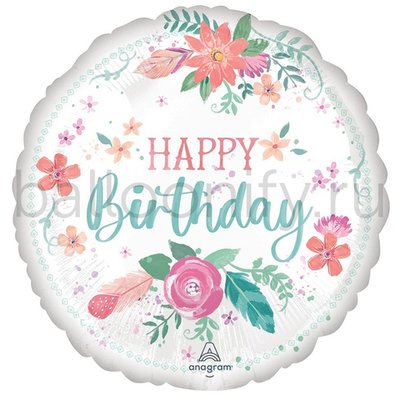 Фольгированная фигура, круг, НВ Цветы Нежные S40,18"/46СМ