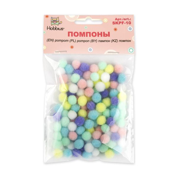 Помпоны декоративные 10 мм, 100 шт, №01 Пастельное ассорти, Hobbius SKPF-10