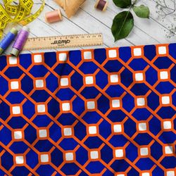 Ткань мембрана синий графичный узор с оранжевыми полосами