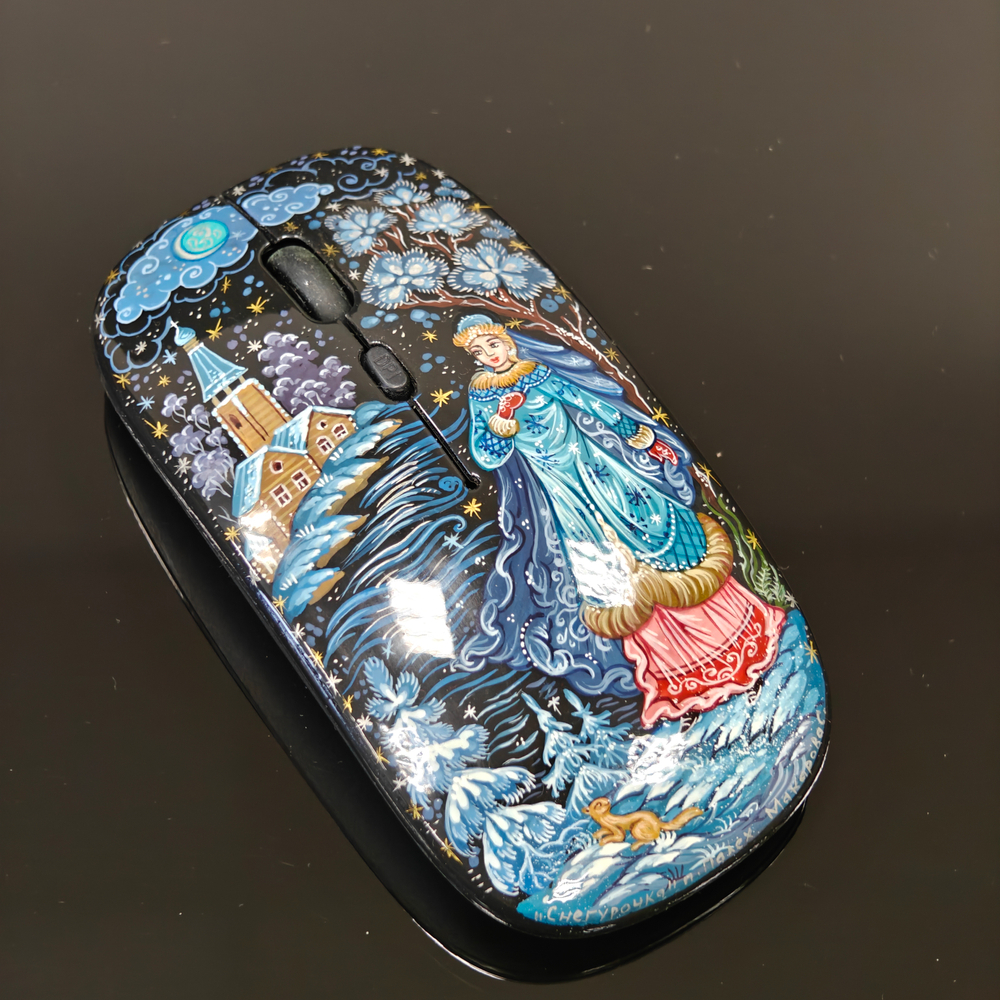 Мышь беспроводная, с ручной росписью Палех "Снегурочка" N4