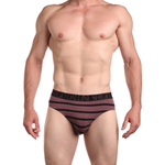 Мужские хлопковые трусы-слипы в полоску (Размер: M) (Цвет: коричневый)
